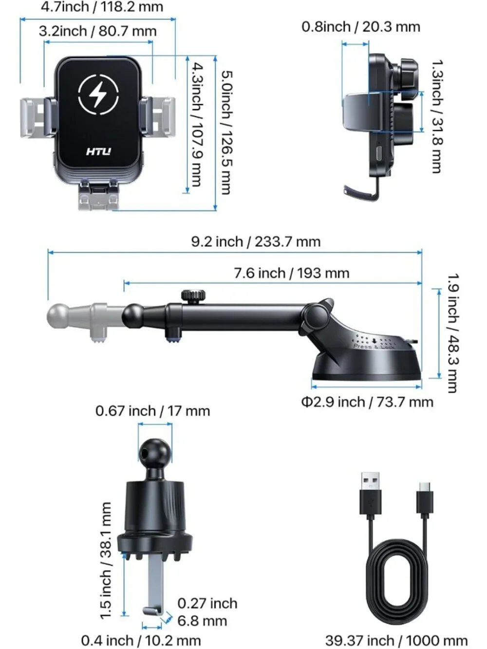 2026 Wireless Car Charger Mount - 15W Fast Charging, Auto-Clamping, Strong